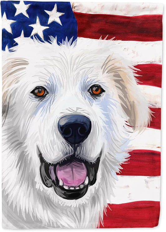 Caroline's Treasures CK6547CHF Great Pyrenees Dog American Flag House Flag Large Porch Sleeve Pole Decorative Outside Yard Banner Artwork Wall Hanging, Polyester, House Size, Multicolor