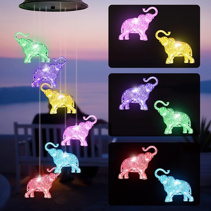 Mom Grandma Gifts for Mothers Day, Birthday Gardening Elephant Gifts for Women, Solar Lights Outdoor Decorative Solar Wind Chimes for Outside Garden Decor Yard Patio Porch