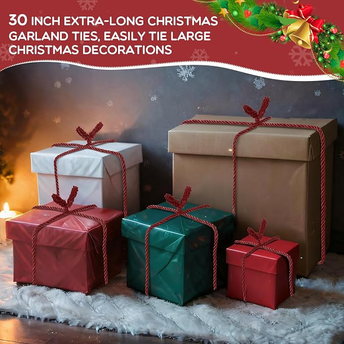 Zhengmy 24 Pcs 30 Inch Christmas Garland Ties Decorative Twist Ties for Banister Reusable Flexible Twist for Stairway Christmas Garland Hanger Xmas Railing Decor Holiday Craft Wrapping (Burgundy)