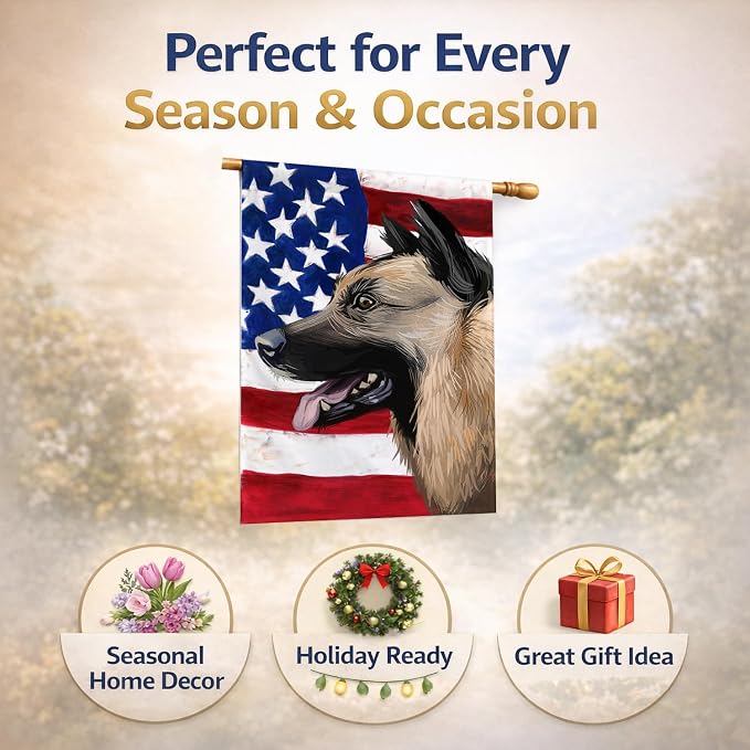 Caroline's Treasures CK6598CHF Kunming Wolfdog American Flag House Flag Large Porch Sleeve Pole Decorative Outside Yard Banner Artwork Wall Hanging, Polyester, House Size, Multicolor