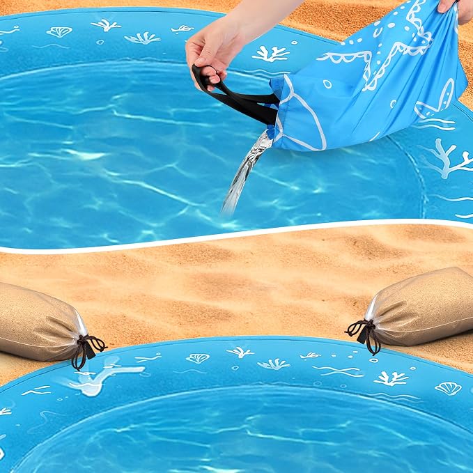 Mity rain Beach Pool Puddle, 6.6FT Pool with Sandbags & Carry Bag | Portable Beach Mat for Outdoor Summer Fun