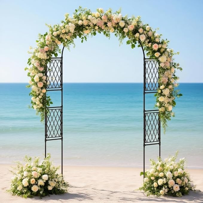 Metal Garden Arbor, 86.6" x 47" Garden Arch Trellis, for Wedding Arch Frame, Climbing Plants, Decorative Archway, Patio, Backyard, Patio, Lawn, Pathway, Seaside, Black