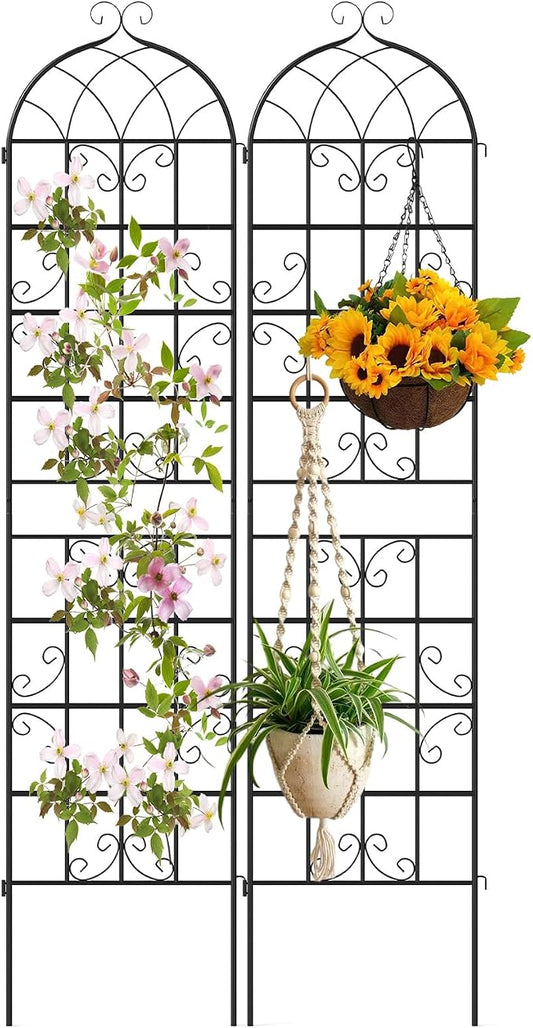 Giantex 2 Packs 86"x20" Metal Garden Trellis for Outdoor Climbing Plants, Heavy-Duty Plant Support for Vine Rose Vegetable Flower, Rustproof Black Metal Coating Patio Trellis Arch Decorative Fence