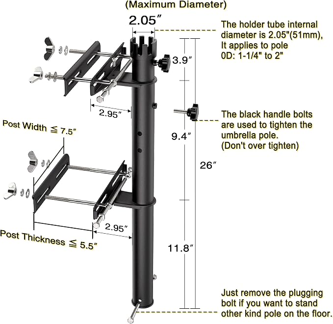Deck Umbrella Mount, Stainless Steel Patio Umbrella Holde, Patio Umbrella Holder for Deck Railing, Outdoor Courtyard, Balcony