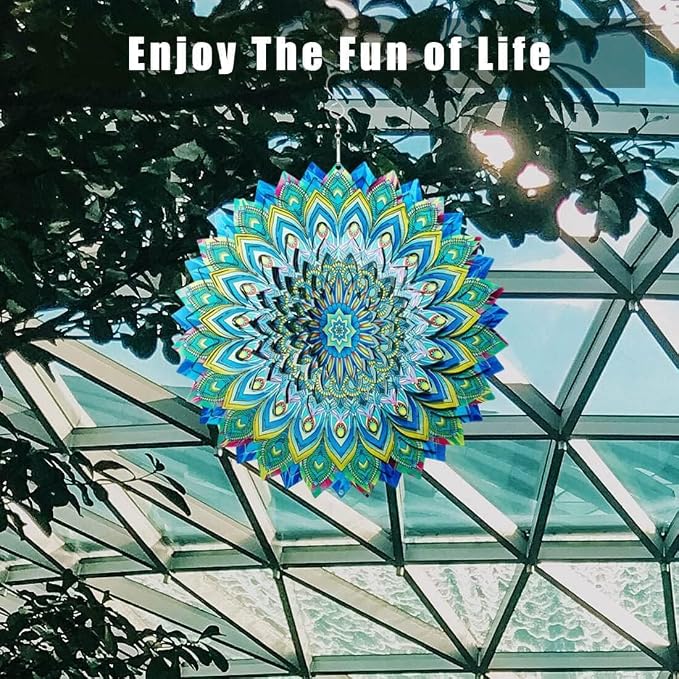 Peacock Wind Spinners Outdoor, 12 Inch Stainless Steel Spinfinity Wind Spinner, Wind Chimes Garden Decor for Outside, 3D Kinetic Hanging Sculpture Suncatcher, Metal Yard Art Ornament, Gifts