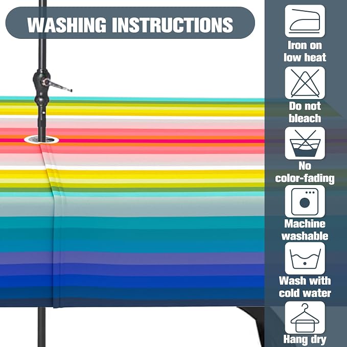 Mexico Strip Outdoor Tablecloth with Umbrella Hole 60" x 120" Waterproof Zipper Table Cloth for Patio Table - Ideal Tablecloths for Picnics, Camping, and Yard Use