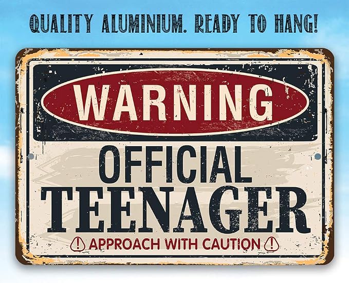 Warning Official Teenager Sign - Vintage Teenager Birthday Decoration for Boys, Great Party Favor and Teen Boys Gift Idea, 12x18 Use Indoors or Outdoors Durable Rustic Metal Sign
