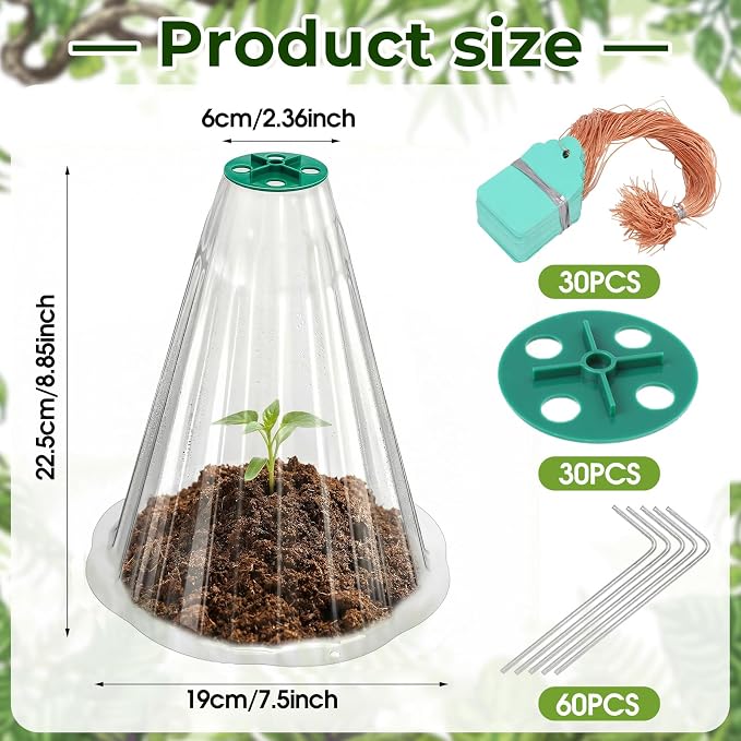 Cloches for Plants, Transparent Plant Covers, Garden Cloches with Humidity Domes, Securing Pegs and Plant Labels, Reusable Plant Protectors from Animals Plant Bell Cover (Transparent-30pcs-S)