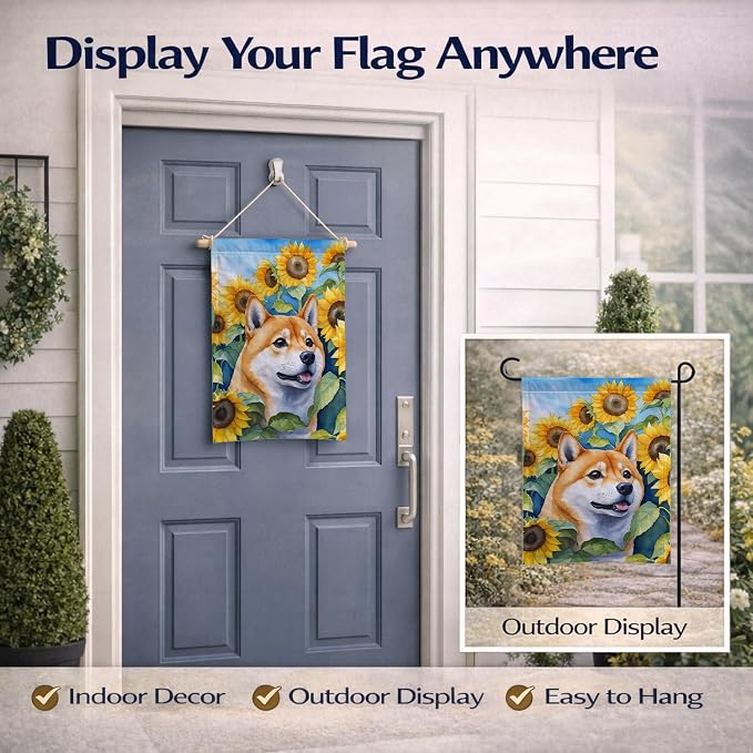 Caroline's Treasures DAC6161GF Shiba Inu in Sunflowers Garden Flag Mailbox Flag Decorative Yard Flag Banner Outside Patio Artwork Yard Flower Beds, Garden Size, Multicolor