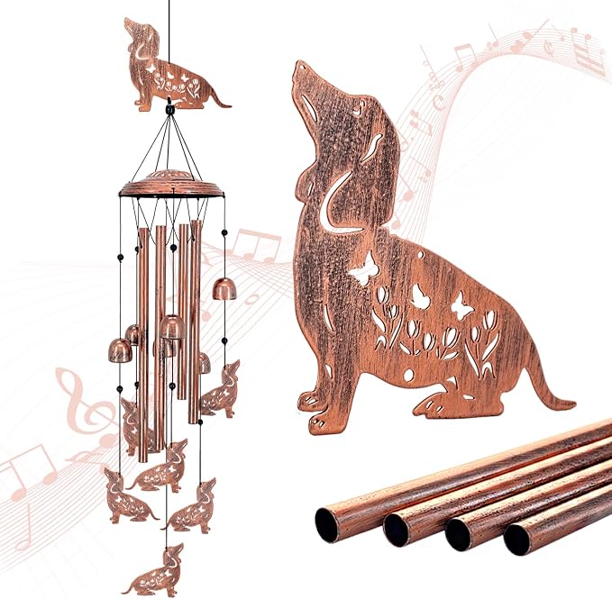 Dachshund Dog Wind Chimes for Outside,Dog Gifts for Women Men/Memorial Gift/Birthday Gifts Metal windchimes Outdoors/Indoors,Garden Decor,Patio,Home,Porch,Yard Decorations