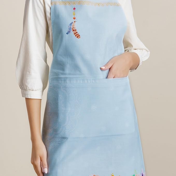 Maison d' Hermine Aprons for women with Pocket 100% Cotton (27.50"x31.50") | Adjustable Neck Strap & long ties Apron Men Chef Wedding Cooking Gardening Server Maid