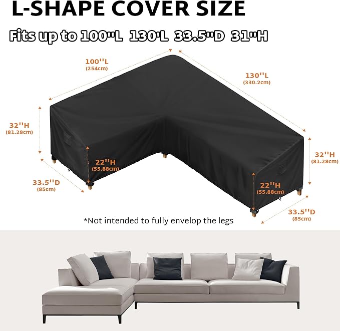 iBirdie Outdoor Patio Furniture Cover fit 100" x 130", 99" x 128", 98" x 126" L-Shaped Sectional Sofa, Waterproof Weatherproof Heavy Duty 600D Garden Cover for Outside L Shape Couch
