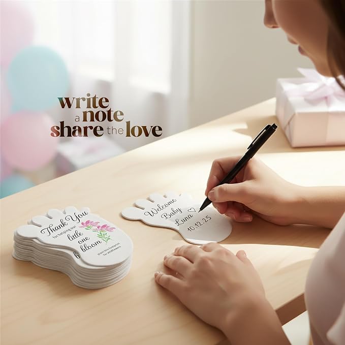 24pcs Pink Footprint-Shaped Gift Tags with Wildflower Seeds - Writable Gift Wrap Tags for Baby Showers, Mother's Day Present, Party Favors, DIY Crafts, & Earth Day Decorations