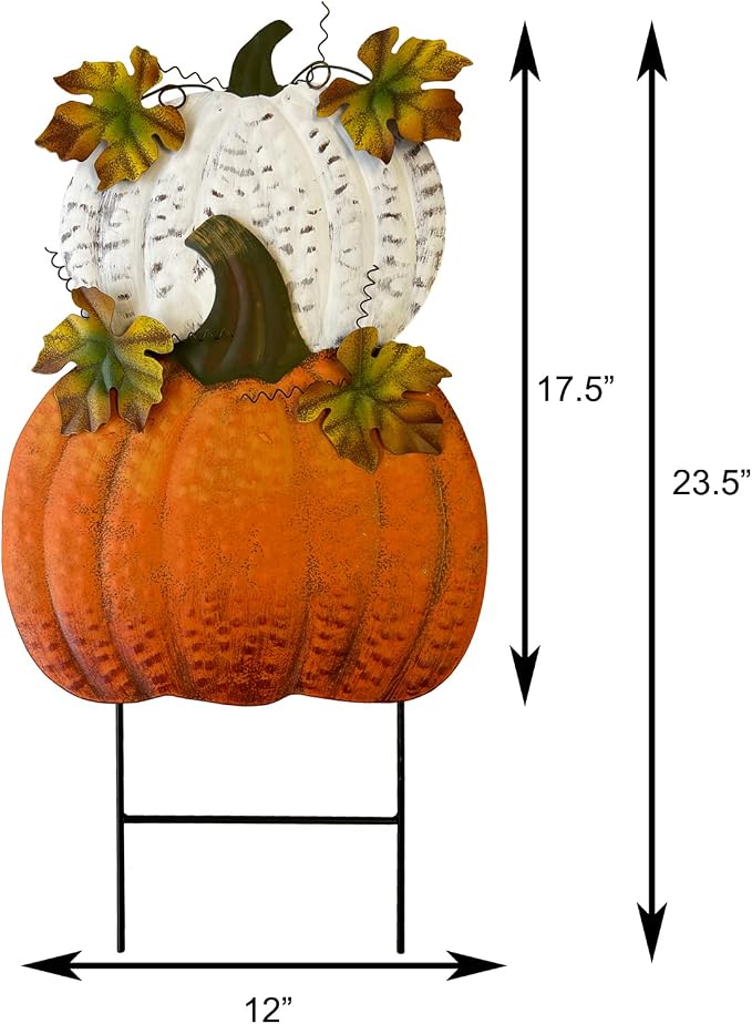 Set of 3 Metal Pumpkin Yard Stakes Fall Harvest Garden Lawn Yard Porch Outdoors Welcome Decorations, Autumn Halloween Thanksgiving Decorative Pumpkins Outdoor Décor