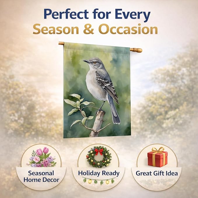 Caroline's Treasures Arkansas Northern Mockingbird House Flag Large Porch Sleeve Pole Decorative Outside Yard Banner Artwork Wall Hanging, Polyester, House Size, Multicolor
