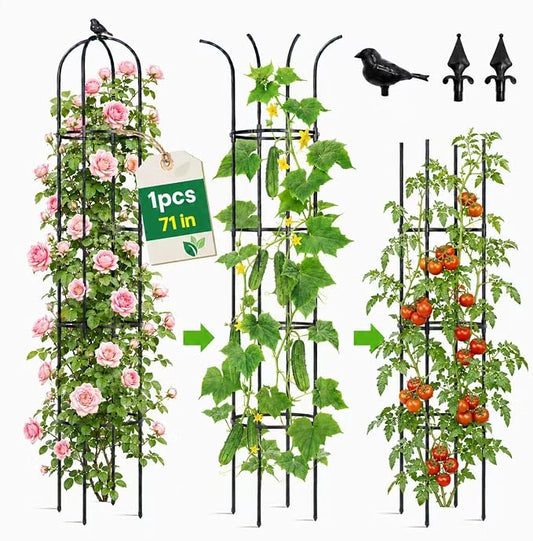 OTOSUNNY Garden Obelisk Trellis for Climbing Plants Outdoor, 6 ft Tall Trellis for Roses Clematis Jasmine Ivy Flower Light Climbing Vines Potted Plant Support, Patio, Yard, Black, 1PCS