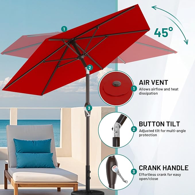 AreShark 7.5FT Patio Umbrella Table Market Umbrella w/Tilt and Crank Heavy-Duty Round Outdoor Umbrellas for Garden, Deck, Backyard,and Pool, Red