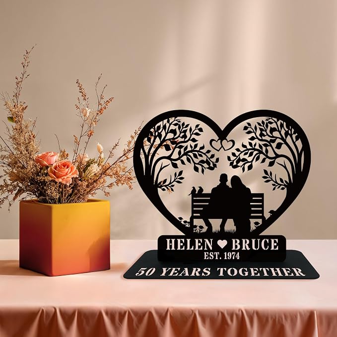 Personalized Valentines Day Gifts, Personalized 50th Wedding Anniversary Sign Gifts for Couples, Tabletop Metal Wedding Anniversary Sign, Custom Engraved Metal Sign