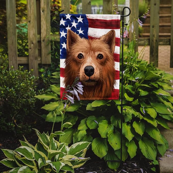 Caroline's Treasures CK6525GF Finnish Spitz Dog American Flag Garden Flag Mailbox Flag Decorative Yard Flag Banner Outside Patio Artwork Yard Flower Beds, Garden Size, Multicolor