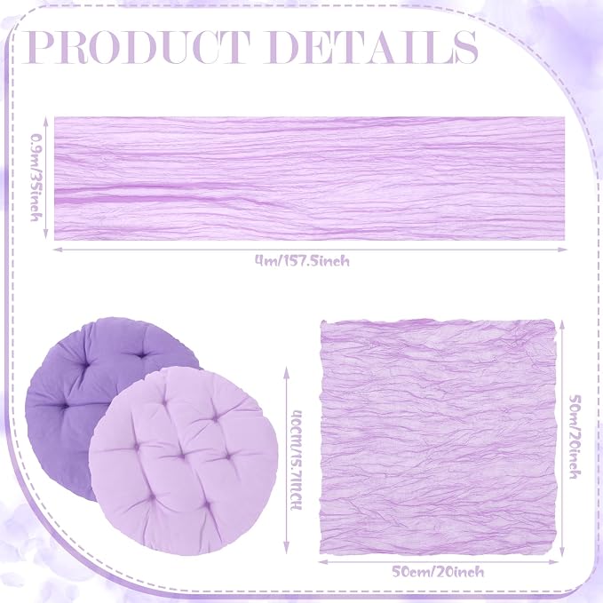 Beeveer 71x118'' Extra Large Outdoor Picnic Blanket with Light Purple Table Runner 8 Napkins and 8 Purple Floor Pillow Cushions for Picnic Party Camping Wedding Bachelorette Birthday Baby Shower Decor