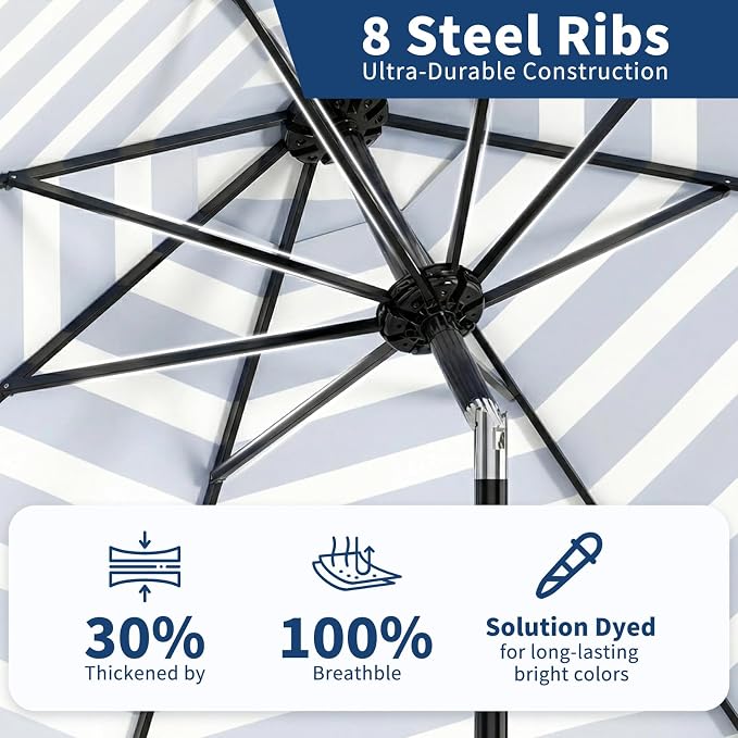 Garvee 9FT Patio Umbrella - Outdoor Table Umbrella with Smooth Crank Lift, Push Button Tilt and 8 Sturdy Ribs - Market Umbrella UV Protection Waterproof for Pool, Deck, Yard, Garden