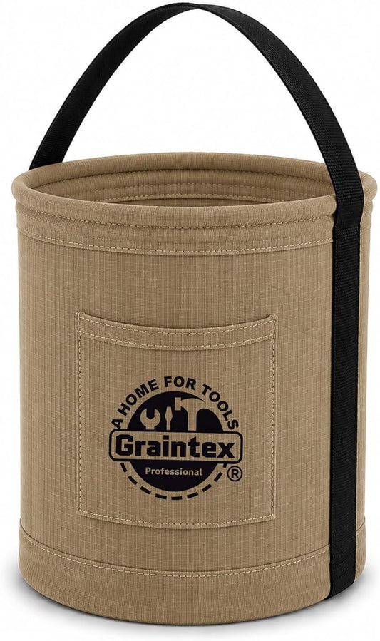 Graintex Canvas Utility Bucket 12"x15", Round Tool Bucket, Reinforced Base & Carry Handle, Ripstop Canvas, Multi-Purpose Bag for Jobsite, Gardening, Home Use, Ideal for Tool Storage Solutions