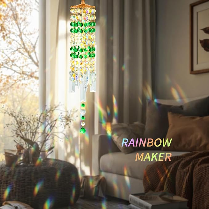 Crystal Wind Chimes Rainbow Suncatcher for Window, Garden, Patio Decor | K9 Crystal Suncatcher, 22 Inches, Creates Rainbows Indoors/Outdoors, Ideal For Gifting, Rose Gold Hooks, Porch/Balcony