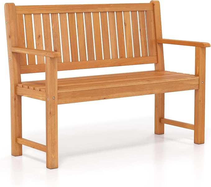 Tangkula 2-Seater Outdoor Wooden Bench, Garden Loveseat Bench with Backrest, Armrests, Slatted Seat, Loads up to 660 LBS, Fir Wood Bench Seating for Porch, Backyard, Deck, Poolside (45.5",Natural)