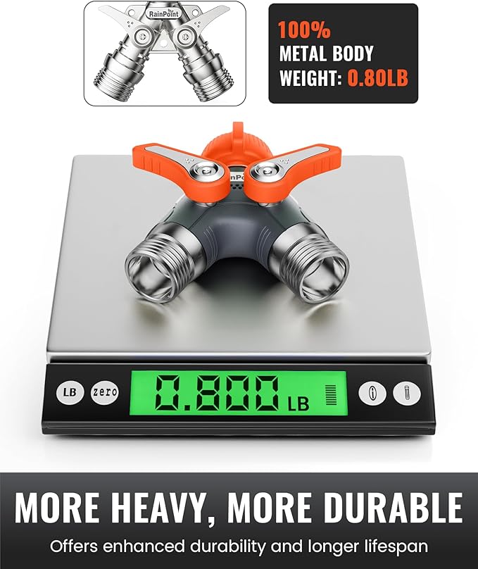 RAINPOINT Garden Hose Splitter 2 Way Heavy Duty, Water Hose Y Spigot Splitter with Shutoff Valves,100% Metal Body Water Hose Connector with Shut-Off Valve, 1.9" Metal Handle, 3/4" GHT Thread(Orange)