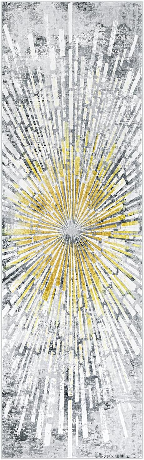 Lahome Manon Kitchen Runner Rug 2.5x8, Modern Non Skid Washable Runners for Hallways, Low Pile Soft Golden Indoor Abstract Carpet Runner for Entryway Bathroom Bedroom