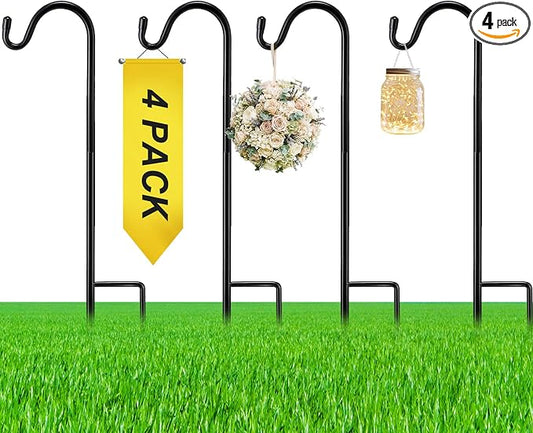 4 Pcs 15 Inch Shepherds Hook for Outdoor Adjustable Bird Feeder Pole Metal Steel Shepard Hooks for Hummingbird Stand Feeder Pole for Garden Plant, Lantern, Hanging Wedding Decor