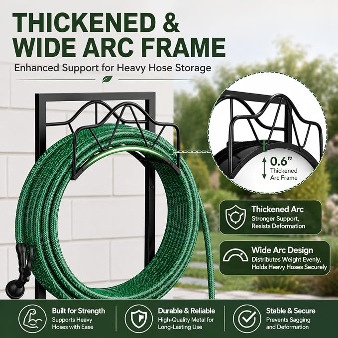 Freestanding Garden Hose Holder - Heavy Duty Metal Water Hose Holder for Outside, Detachable Hose Rack & Storage Hanger, 160FT Capacity for Lawn & Yard, Black