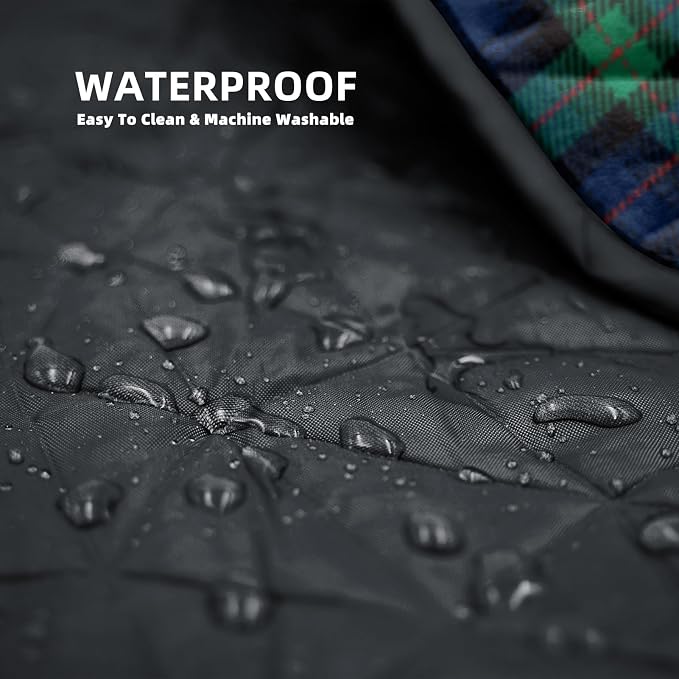 Large Waterproof Outdoor Blanket Thick Fleece 80" x 58" | Windproof Stadium Blanket, Wearable Poncho, Machine Washable for Camping, Car, Pet, Picnics - Green Check