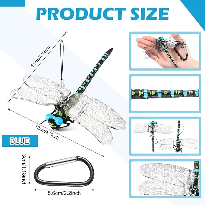Qualirey Dragonfly Hat Clip Realistic Simulated Dragonfly with Hook Clip Attach to Backpack Hat for Indoor Yard Garden Plant Decor(Blue,1pcs)