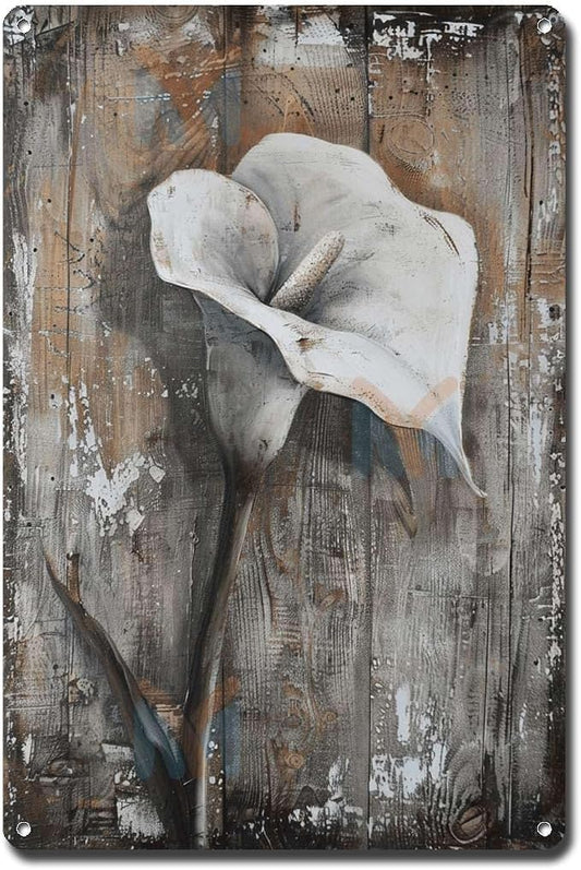Metal Sign Tin Sign Vintage Wall Art Antique Elegance Calla Lily Tin Sign for Shabby Chic Interiors Rustic Charm and Corrosion Resista Tin Signs Gardening for Pub 6×8 Inches