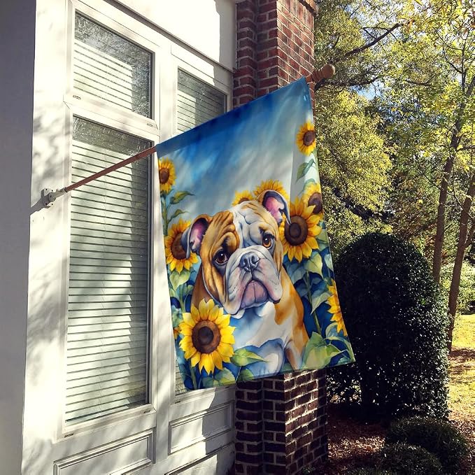 Caroline's Treasures DAC6072CHF English Bulldog in Sunflowers House Flag Large Porch Sleeve Pole Decorative Outside Yard Banner Artwork Wall Hanging, Polyester, House Size, Multicolor