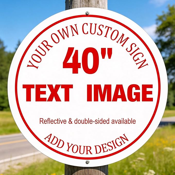 Custom Large Metal Outdoor Sign, 40x40 Inch Round Rust-Free & Weatherproof Aluminum, Reflective Option, Single/Double Sided For Art Studio Storefront