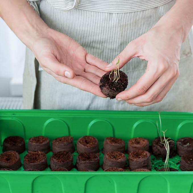 ZeeDix 50Pcs 40mm Seed Starter Pods, Compressed Peat Pellets Seed Starter Soil for Seed Starting, Growing Vegetables, Herbs & Flowers, Indoor Outdoor Gardening with 50 Plant Labels & 2 Garden Tools