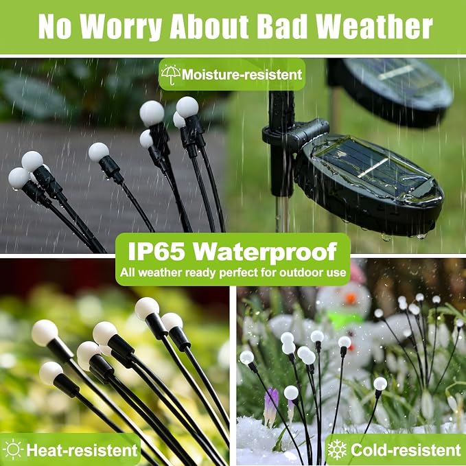 Flumy Solar Garden Lights Outdoor - 4 Pack 32 LED Firefly Lights Waterproof, Garden Decorations for Yard Patio Pathway Lawn Outside, Unique Gifts for Grandma Women, Solar Decor Warm White