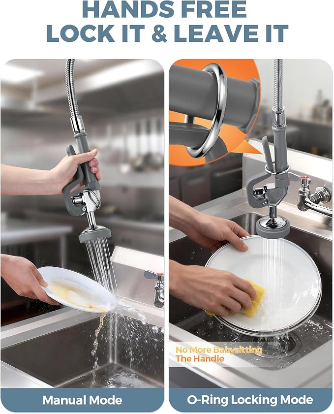 Pre Rinse Sprayer with Gray Handle Rubber Nozzles, 1.42 GPM High Pressure Pull Down Spray Head, 7/8-20UNEF Connector Handheld Dish Sprayer Nozzle Replacement Part for Commercial Sink Faucet