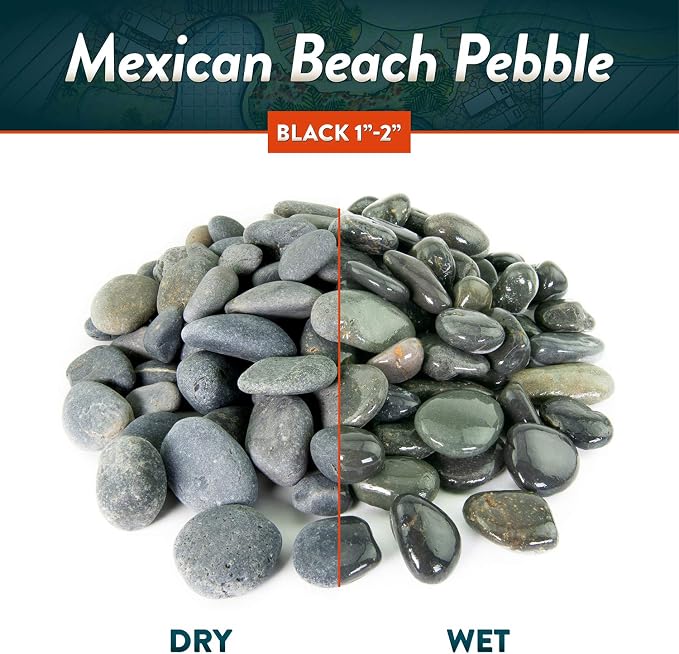 Mexican Beach Pebbles | 20 Pounds of Smooth Unpolished Stones | Hand-Picked, Premium Pebbles for Garden and Landscape Design | Black, 1 Inch - 2 Inch