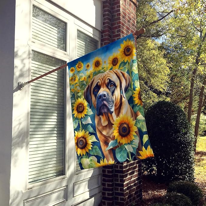 Caroline's Treasures DAC6120CHF Mastiff in Sunflowers House Flag Large Porch Sleeve Pole Decorative Outside Yard Banner Artwork Wall Hanging, Polyester, House Size, Multicolor