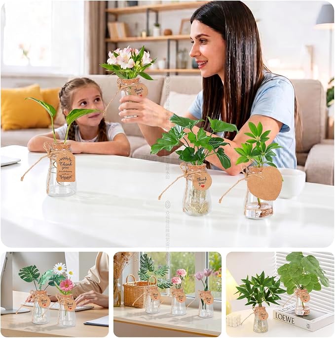 30 Pack Plant Propagation Stations, 3.35" Shatterproof Plastic Propagation Jars Clear Hydroponic Small Vases Hanging Planter Tubes with Hole Cork Lids & Tags for Plant Lovers Garden Gifts Office