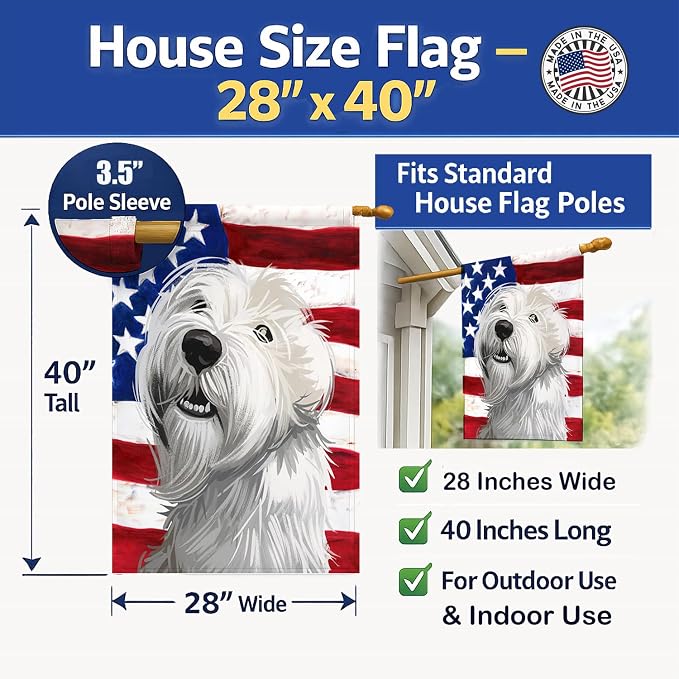 Caroline's Treasures CK6697CHF Sealyham Terrier American Flag House Flag Large Porch Sleeve Pole Decorative Outside Yard Banner Artwork Wall Hanging, Polyester, House Size, Multicolor