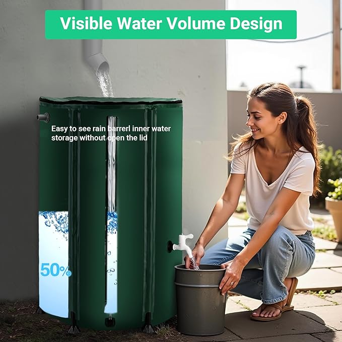 FAMIROSA 100 Gallon / 378L Collapsible Rain Barrel, Foldable PVC Rain Barrels to Collect Rainwater from Gutter, Portable Water Storage Tank Container with Spigot, Water Catcher Collector Green