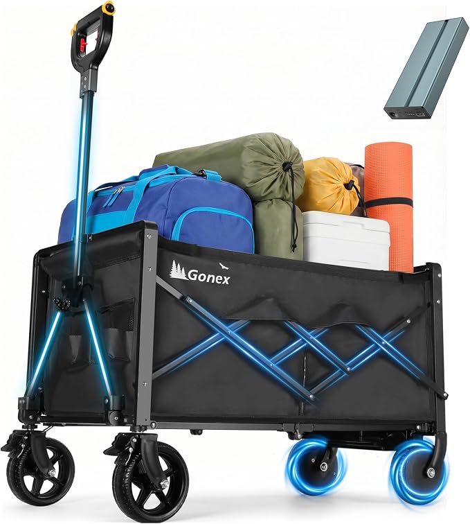 Gonex Electric Wagon Cart with Smart Handlebar 360lbs Heavy Duty Motorized Utility Wagon for Camping Gardening 200L Collapsible Foldable Grocery Cart with Silent Hub Motor Magnetic Brake Black