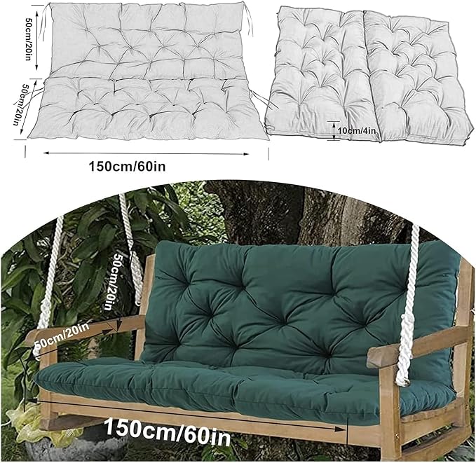 Swing Cushion Replacement Outdoor Porch Waterproof Bench Cushion 2-3 Seater Washable Bench Replacement Cushions for Outdoor Patio Porch Swing Cushions