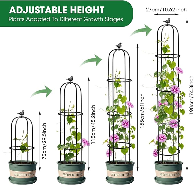 2 Pack Garden Obelisk Trellis for Climbing Plants Outdoor, 6.2 FT Tomato Cage, Rose, Flowers, Grape, Pea, Cucumber Trellis, Rustproof Plastic Coated Metal Plant Support Trellis for Potted Plants