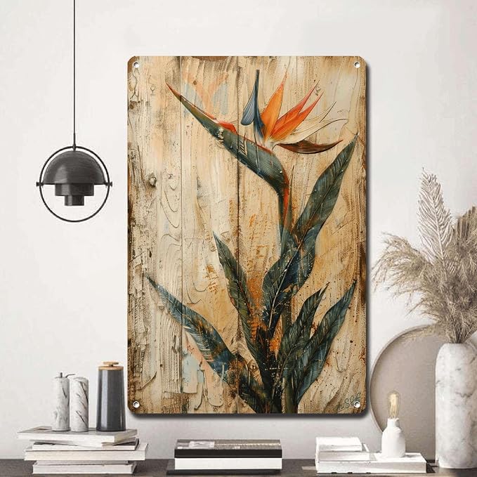 Metal Sign Tin Sign Vintage Wall Art Shabby Chic Bird of Paradise Tin Sign for Distressed Wood Art Vintage Aesthetics and Easy Mounting Boho Decorations for Home for Pub 8×12 Inches