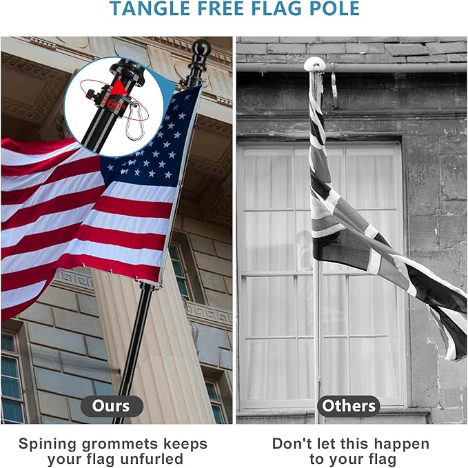 American Flag Poles for Outside House - 5ft Tangle Free Flag Pole for House with Holder Bracket,Residential Flagpole Kit for Outdoor Porch Garage - Black